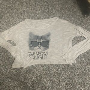 Aeropostale Gray Take Meowt Tonight Knit Long Sleeve Cropped Sweater L